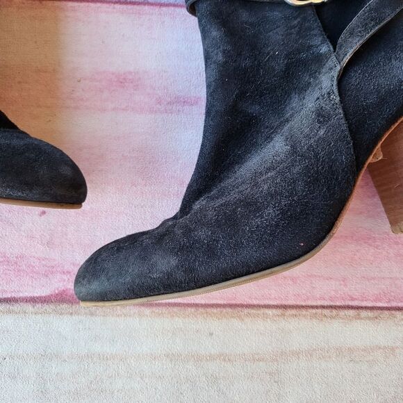 & Other Stories Black Suede Leather Buckle Block Heel Ankle Booties Women's 9US - Picture 7 of 11